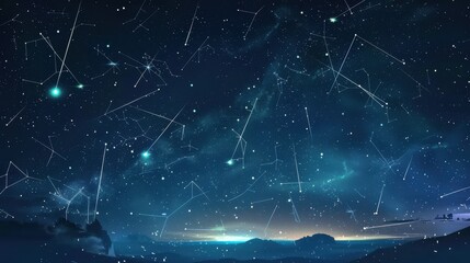 Mystical Abstract Night Sky Illustration with Stars and Constellations