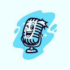 Podcast Microphone Fun Cartoon Vector Illustration