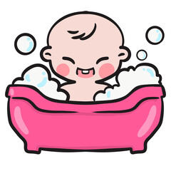 Baby in a pink bathtub