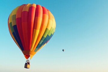 Fototapeta premium Vibrant hot air balloon floats against clear sky, freedom, serene