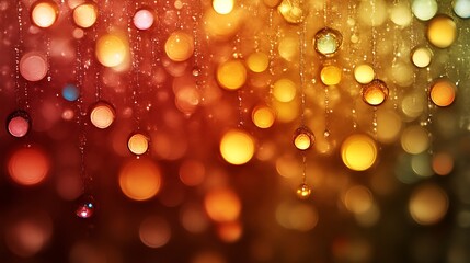 Obraz premium Golden Water Droplets Hanging Against A Blurred Background
