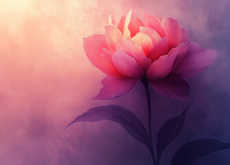 Obraz premium Abstract Blurred Floral Art Featuring Red and Violet Hues with a Close-Up of Peony Petals, Grainy Texture, and Digital Art Design for Creative Projects
