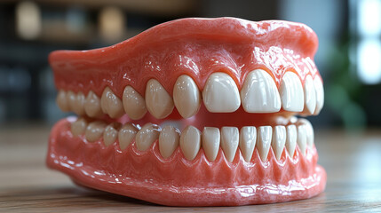 Obraz premium detailed dental model showcasing realistic teeth and gums, ideal for educational purposes and dental demonstrations. This model highlights oral health and anatomy