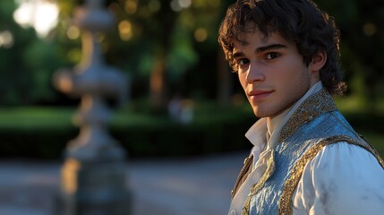 fantasy character portrait of young prince wearing red elegance royal attire at palace 