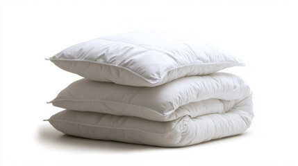 Soft white bedding pillows stacked neatly, perfect for cozy bedroom. Ideal for comfort and relaxation, these pillows enhance any sleeping space