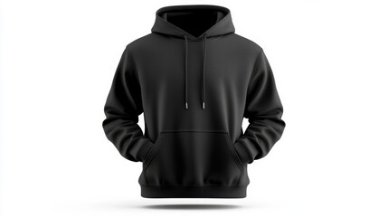Black hoodie sweatshirt with front pocket and drawstring hood, perfect for casual wear and layering. Ideal for comfort and style in any season