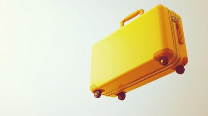 Yellow suitcase floating, travel, light background, vacation