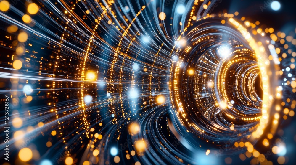 Poster dynamic abstract digital tunnel with glowing lines virtual space 3d animation futuristic environment