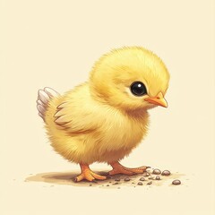 Fototapeta premium Adorable cartoon. A cute, fluffy yellow chick standing on a light background, exuding innocence.
