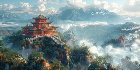 Naklejka premium Serene Mountaintop Temple