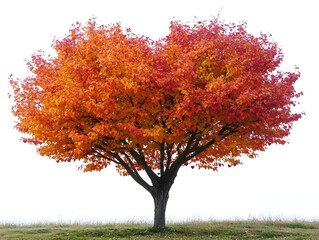 Naklejka premium Vibrant Autumnal Tree with Heart Shaped Leaves in Scenic Landscape