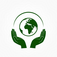 Hands up green world care logo design template