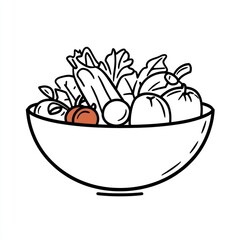 Bowl of mixed vegetables and fruits in a simple style for healthy eating concepts