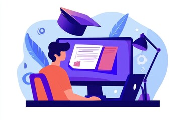 Businessman using a computer to webinar online, education on internet,  Online Courses e-learning concept., Generative AI