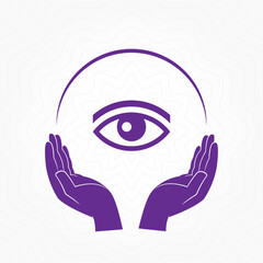Hands up eye health care logo design template