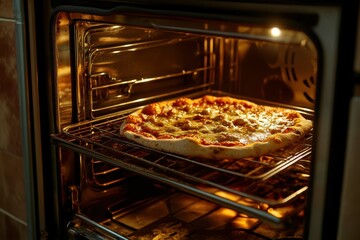 Perfectly baked pizza in a home oven in the evening light