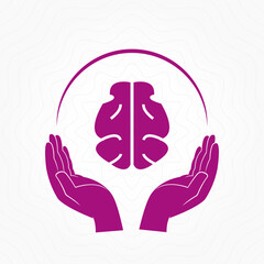 Hands up brain health care logo design template