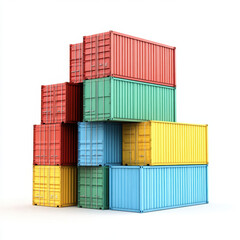 Fototapeta premium Colorful shipping containers stacked in creative arrangement, showcasing vibrant hues of red, green, blue, and yellow. This captures essence of logistics and transportation