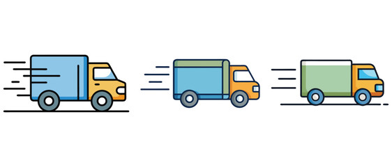 Colorful Delivery Trucks with Motion Effect Icons
