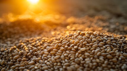 Obraz premium Grain seeds resting in the earth with the sun glowing in the background
