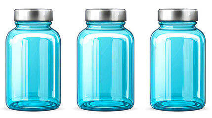 Three Realistic Blue Glass Bottles: Product Packaging Mockup