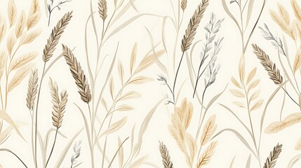 Elegant Botanical Print: A Seamless Pattern of Delicate Gray and Beige Plant Life