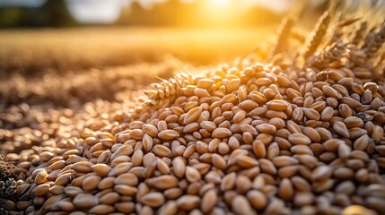Obraz premium A close-up of grain seeds nestled deep within the earth, bathed in sunlight