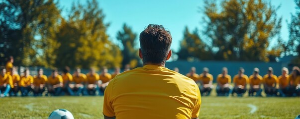 encouragement flat design front view coach inspiring a sports team water color Split-complementary color scheme