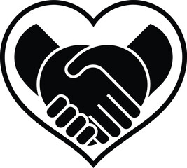 Heart Handshake silhouette vector illustration, Heart Handshake Icon, Heart Handshake line art vector