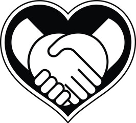 Heart Handshake silhouette vector illustration, Heart Handshake Icon, Heart Handshake line art vector