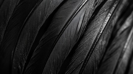 Fototapeta premium Elegant Black Feather Close-Up, highlighting intricate textures and fine details, creating a stunning visual impact with high contrast.