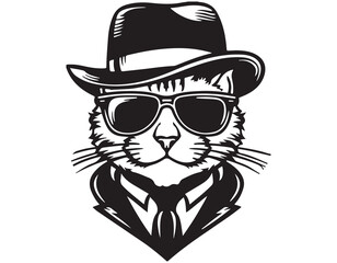 Black Cat with Cap Silhouette PNG