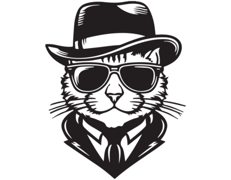 Black Cat with Cap Silhouette PNG