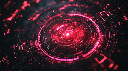 Fototapeta premium Abstract red glowing circular technology interface.