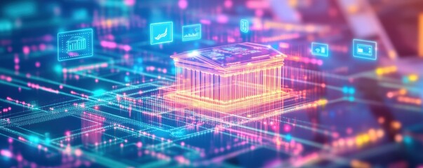 Fototapeta premium Digital Bank Building Fintech Innovation Technology Abstract Concept