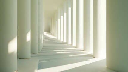 White Columns Surround A Spiral Staircase Ascending