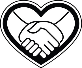 Heart Handshake silhouette vector illustration, Heart Handshake Icon, Heart Handshake line art vector