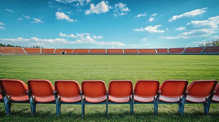 Modern Stadium: Empty Seats and Lush Green Field