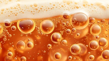 Flowing Golden Beer Background with Carbonation Bubbles and Foam
