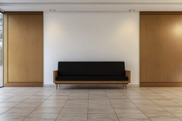 Modern interior design featuring a sleek black sofa in a minimalist space