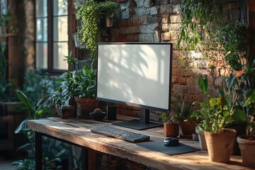 Serene Home Office Workspace with Lush Greenery