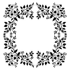 Cute Black Border or Frame with Natural Design Isolated on a Transparent Background