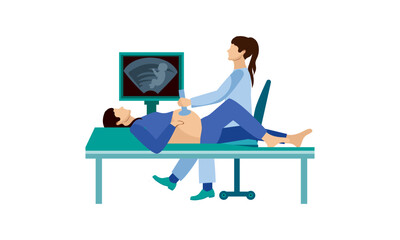 Ultrasound icon. Medical equipment for health diagnostic. Modern vector illustration for laboratory service.
