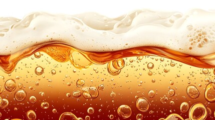 Flowing Amber Elixir with Frothy Carbonation Bubbles Filling the Frame