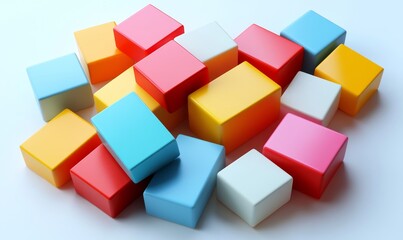 Obraz premium Abstract geometric blocks on white background, 3d render, Generative AI