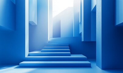 Obraz premium Abstract 3d render, blue geometric background, minimalist design, Generative AI