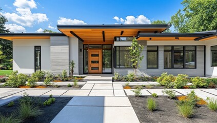 Fototapeta premium Modern Luxury Home Exterior: Architectural Design and Landscaping