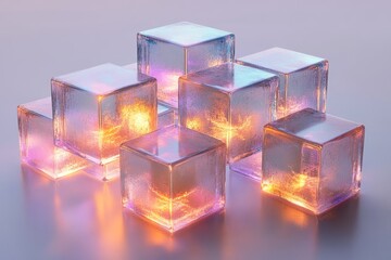 Connected iridescent cubes, 3d render, Generative AI