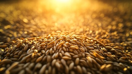 Obraz premium Grain seeds growing in dark earth illuminated by soft, glowing sunlight from above