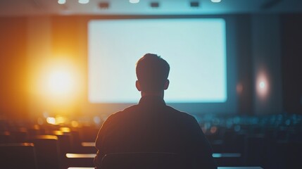 A man sits in a dark theater watching a movie. Generative AI